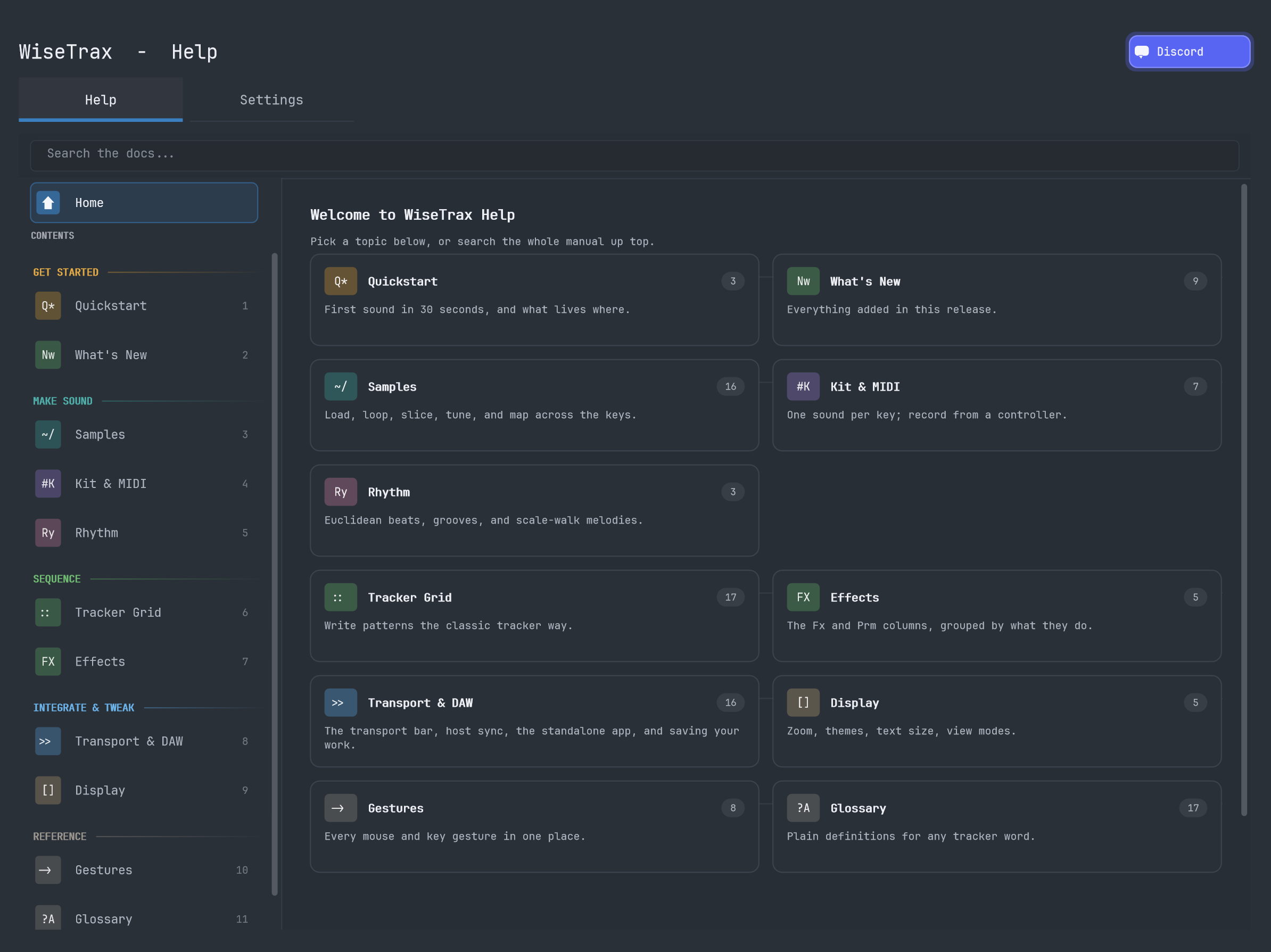 The rewritten in-app Help: a searchable home page with topic cards