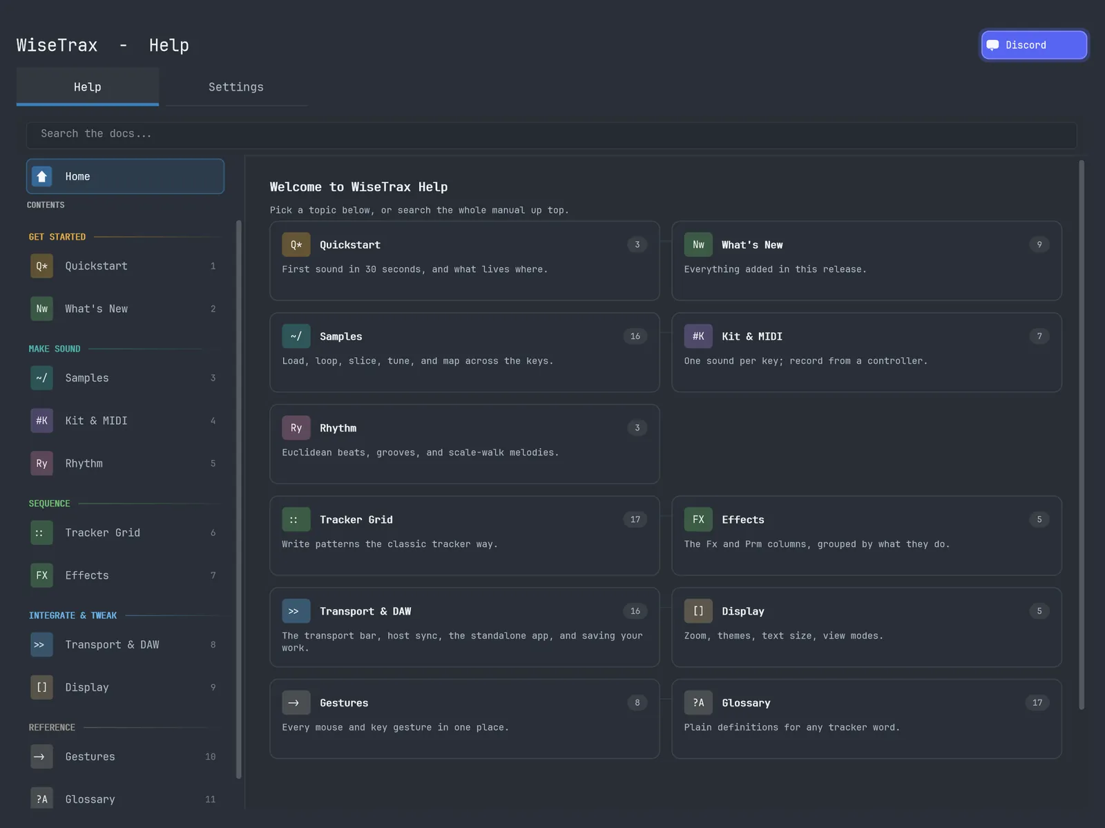 The rewritten in-app Help: a searchable home page with topic cards