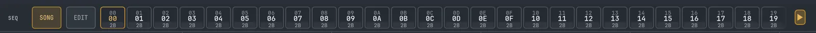 WiseTracker song sequencer: a row of chained pattern slots